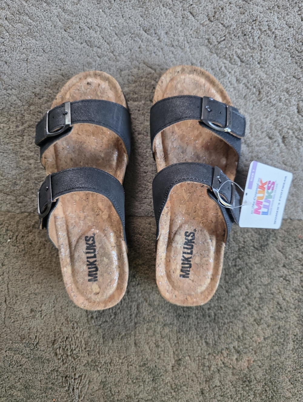MUK LUKS Womens Black Double-Buckle Slide Sandals